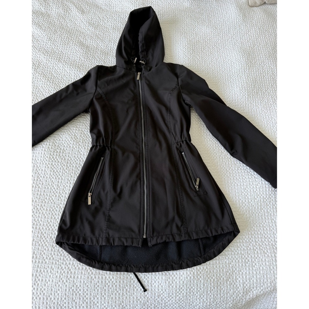 French Connection Softshell Jacket Women Small Black Poly Spandex Solid Anorak